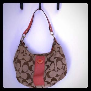 Coach bag with coral leather accents